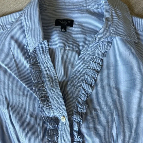 Talbots Blue & White Striped Long Sleeve Button-Down Dress - Women's 8 - Picture 2 of 4